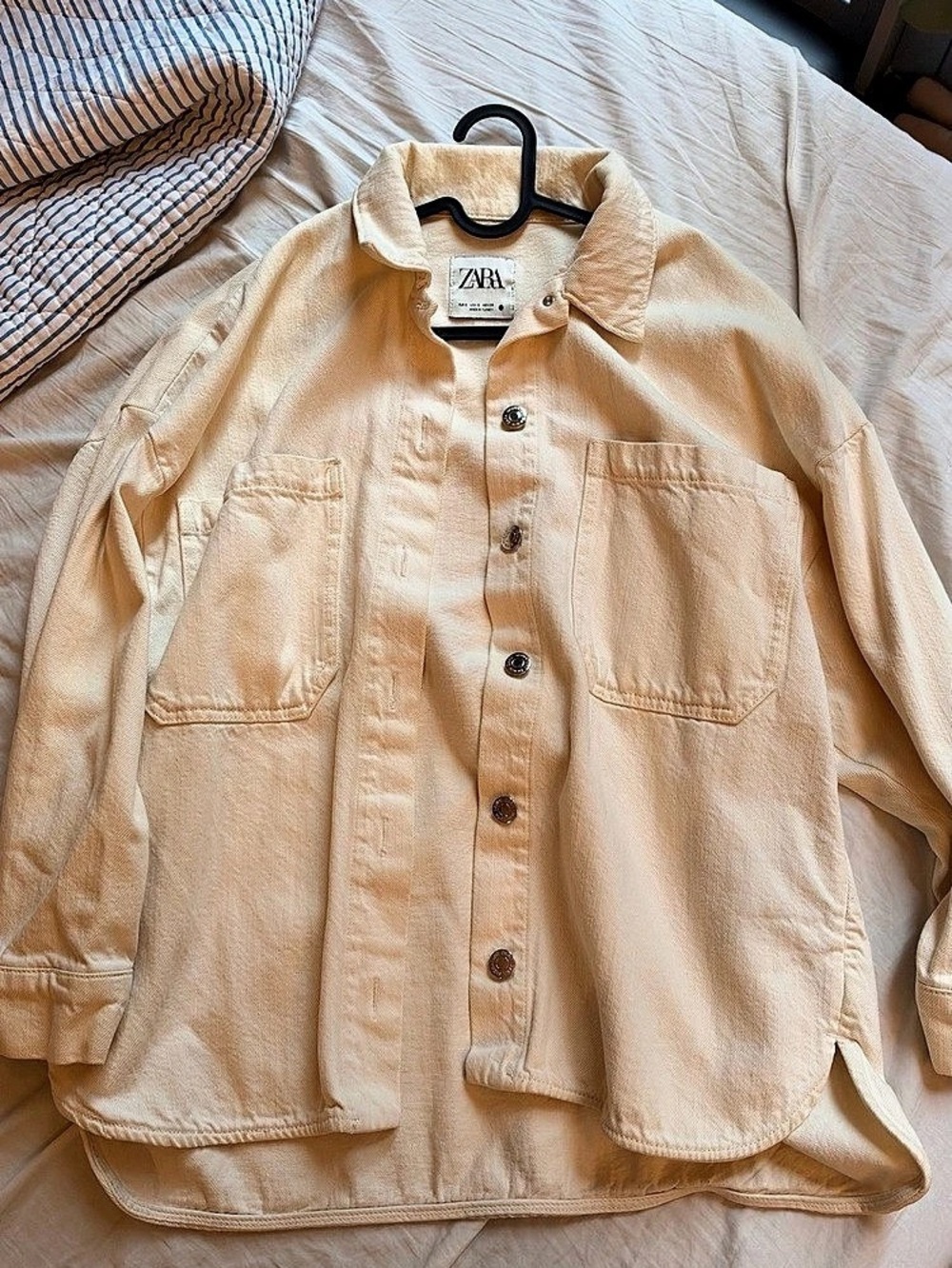 Zara Denim Overshirt Shacket Utility Jacket Cream Medium